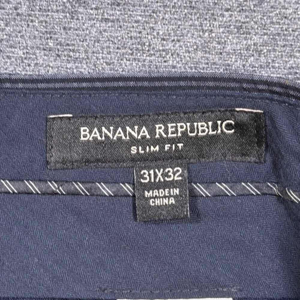 Banana‎ Republic Dress Pants Men 31x30 Blue Seersucker Wool Silk Slim Fit Summer